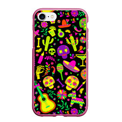 Чехол iPhone 7/8 матовый Mexican motifs, цвет: 3D-малиновый