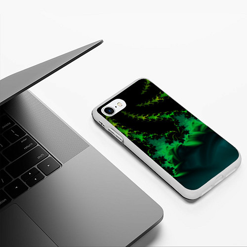Чехол iPhone 7/8 матовый Фрактал зеленая ёлочка / 3D-Белый – фото 3