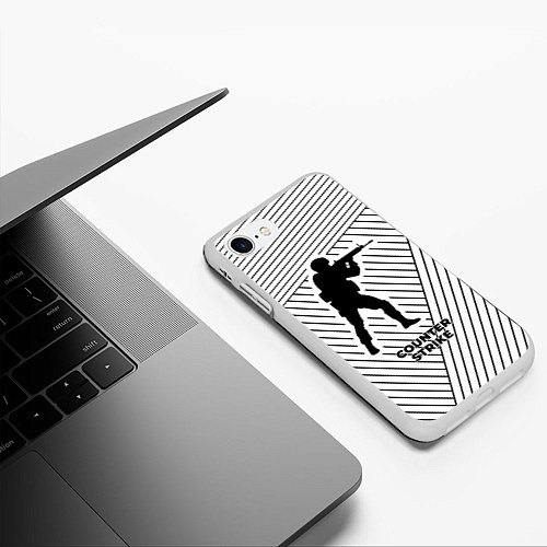 Чехол iPhone 7/8 матовый Символ Counter Strike на светлом фоне с полосами / 3D-Белый – фото 3