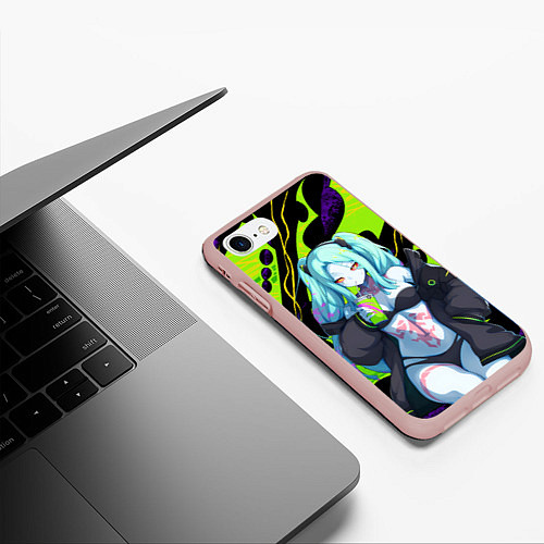 Чехол iPhone 7/8 матовый Ребекка - органический зеленый / 3D-Светло-розовый – фото 3