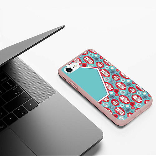 Чехол iPhone 7/8 матовый Новогодние мишки / 3D-Светло-розовый – фото 3