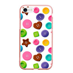 Чехол iPhone 7/8 матовый Разноцветные пуговицы - паттерн, цвет: 3D-светло-розовый