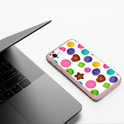 Чехол iPhone 7/8 матовый Разноцветные пуговицы - паттерн, цвет: 3D-светло-розовый — фото 2