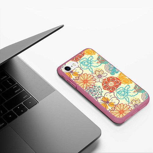 Чехол iPhone 7/8 матовый Цветы и геометрические фигуры скетч / 3D-Малиновый – фото 3