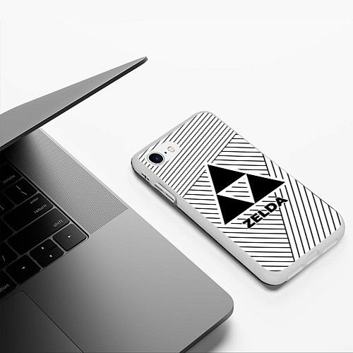 Чехол iPhone 7/8 матовый Символ Zelda на светлом фоне с полосами / 3D-Белый – фото 3