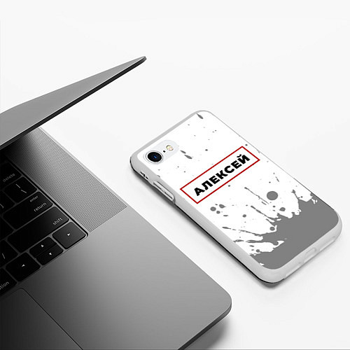 Чехол iPhone 7/8 матовый Алексей - в красной рамке на светлом / 3D-Белый – фото 3