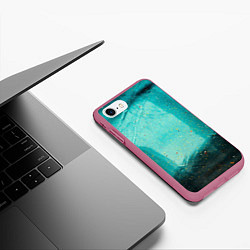 Чехол iPhone 7/8 матовый Сине-зелёный туман и мазки красок, цвет: 3D-малиновый — фото 2