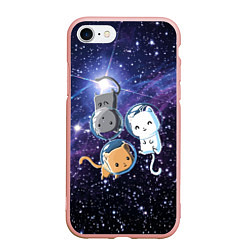 Чехол iPhone 7/8 матовый Три котика в открытом космосе, цвет: 3D-светло-розовый