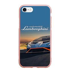 Чехол iPhone 7/8 матовый Lamborghini Huracan STO - car racing, цвет: 3D-светло-розовый