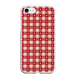 Чехол iPhone 7/8 матовый Белые звезды на бежево-красной клетке, цвет: 3D-белый