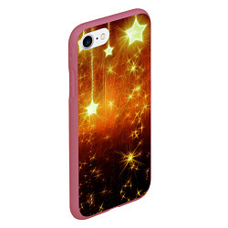 Чехол iPhone 7/8 матовый Золотистае звёзды, цвет: 3D-малиновый — фото 2