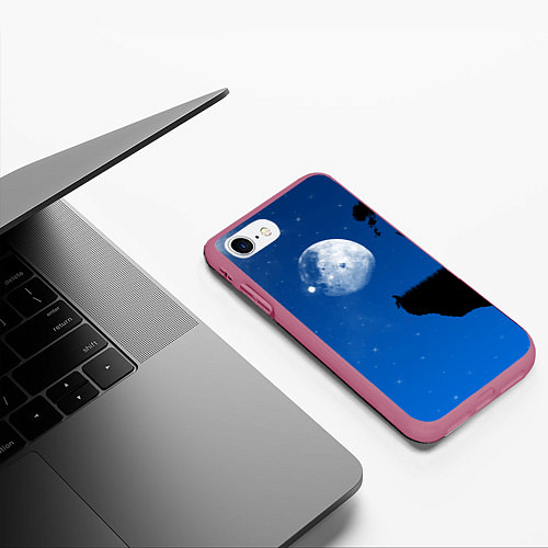 Чехол iPhone 7/8 матовый На краю пропасти под луной / 3D-Малиновый – фото 3
