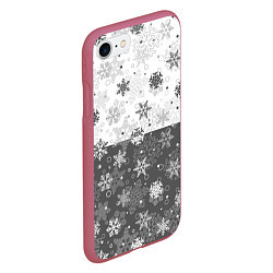 Чехол iPhone 7/8 матовый Снежинки ч-б, цвет: 3D-малиновый — фото 2