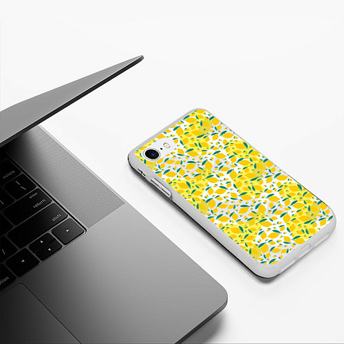 Чехол iPhone 7/8 матовый Желтые лимоны паттерн / 3D-Белый – фото 3