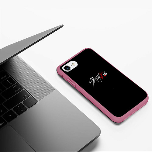 Чехол iPhone 7/8 матовый Stray Kids white logo / 3D-Малиновый – фото 3