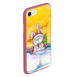 Чехол iPhone 7/8 матовый Зайка с елочкой, цвет: 3D-малиновый — фото 2