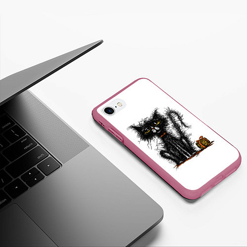 Чехол iPhone 7/8 матовый Лохматый котофей / 3D-Малиновый – фото 3