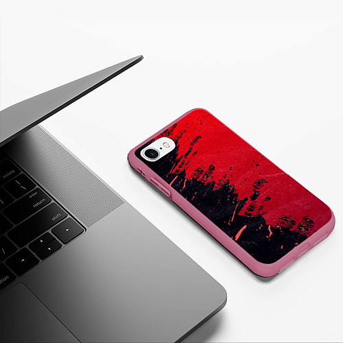 Чехол iPhone 7/8 матовый Черное и красное / 3D-Малиновый – фото 3