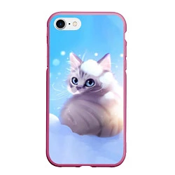 Чехол iPhone 7/8 матовый Заснеженный котик, цвет: 3D-малиновый