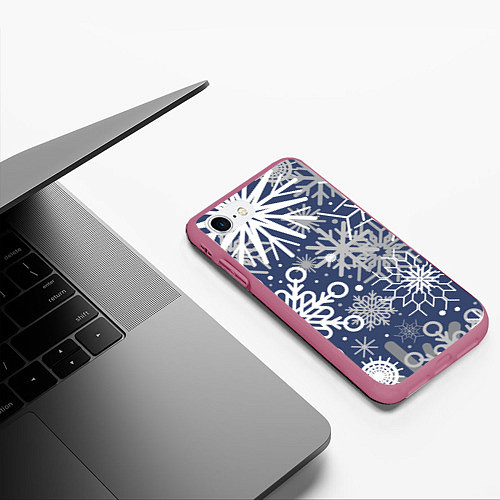 Чехол iPhone 7/8 матовый Волшебный снегопад / 3D-Малиновый – фото 3