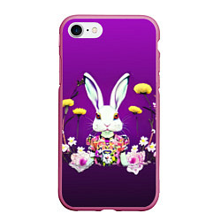 Чехол iPhone 7/8 матовый Кролик с одуванчиками, цвет: 3D-малиновый