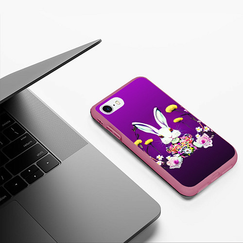 Чехол iPhone 7/8 матовый Кролик с одуванчиками / 3D-Малиновый – фото 3