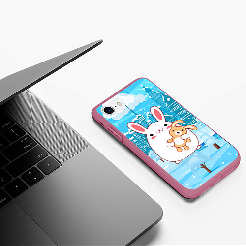 Чехол iPhone 7/8 матовый Зайка с игрушкой / 3D-Малиновый – фото 3