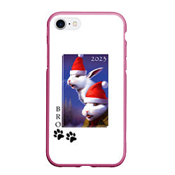 Чехол iPhone 7/8 матовый Зайки BRO, цвет: 3D-малиновый