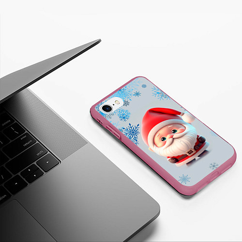 Чехол iPhone 7/8 матовый Дед мороз и много снежинок / 3D-Малиновый – фото 3