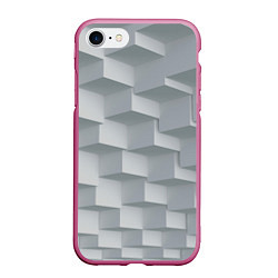 Чехол iPhone 7/8 матовый Серое множество объёмных блоков, цвет: 3D-малиновый