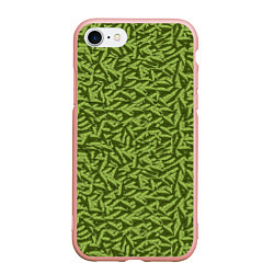 Чехол iPhone 7/8 матовый Милитари листья в полоску, цвет: 3D-светло-розовый