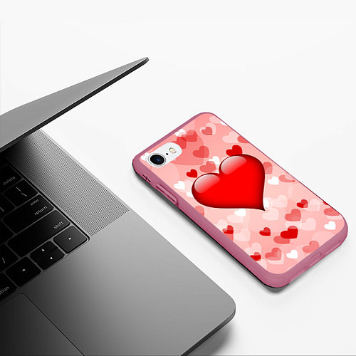 Чехол iPhone 7/8 матовый Огромное сердце / 3D-Малиновый – фото 3