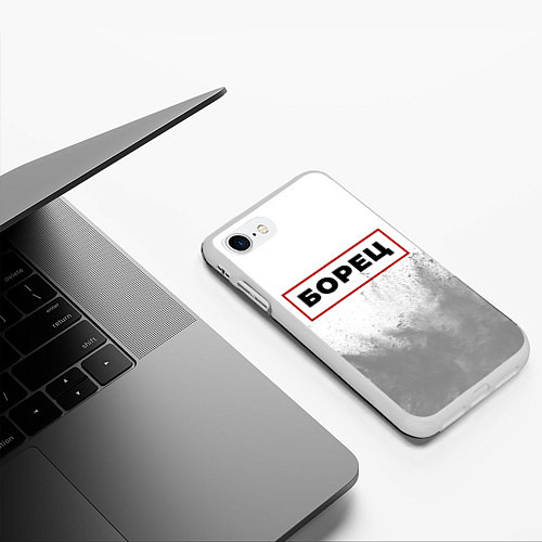 Чехол iPhone 7/8 матовый Борец - в красной рамке на светлом / 3D-Белый – фото 3