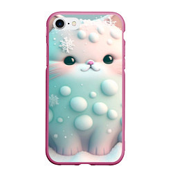 Чехол iPhone 7/8 матовый Толстый снежный котик пастельные цвета, цвет: 3D-малиновый
