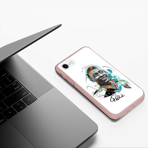 Чехол iPhone 7/8 матовый Пеле бразильский футболист / 3D-Светло-розовый – фото 3
