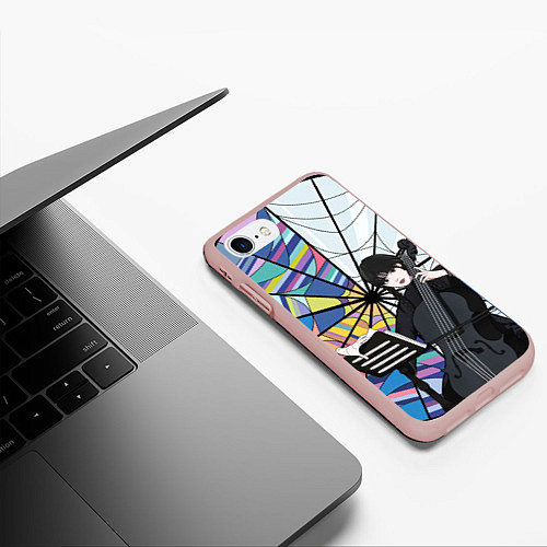 Чехол iPhone 7/8 матовый Уэнсдэй играет на виолончели на фоне окна / 3D-Светло-розовый – фото 3