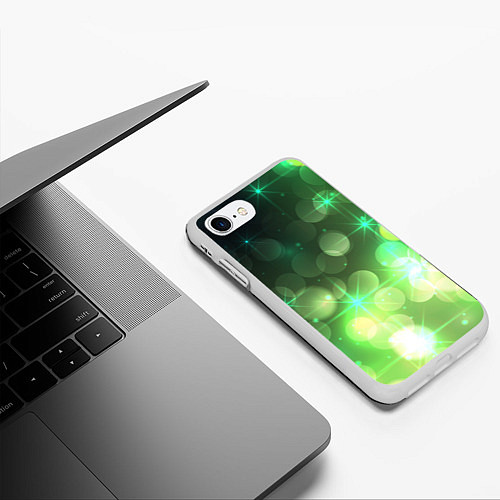 Чехол iPhone 7/8 матовый Неоновый зеленый блеск и черный фон / 3D-Белый – фото 3