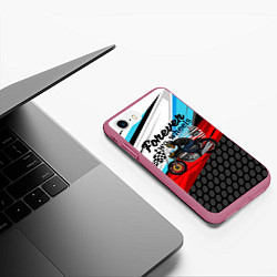 Чехол iPhone 7/8 матовый Два колеса навсегда мотоспорт, цвет: 3D-малиновый — фото 2