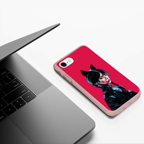 Чехол iPhone 7/8 матовый Wednesday black kitty / 3D-Светло-розовый – фото 3