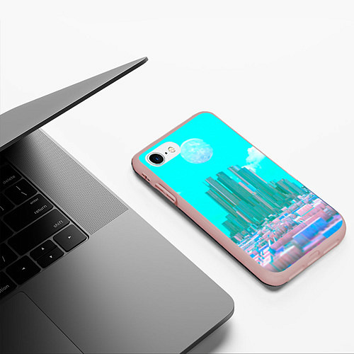 Чехол iPhone 7/8 матовый Нейронный сай-фай кибергород / 3D-Светло-розовый – фото 3