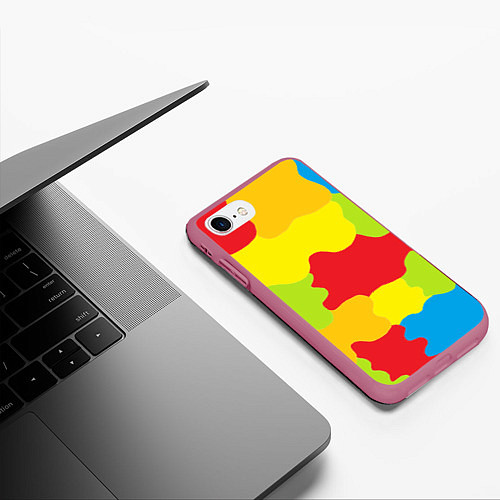 Чехол iPhone 7/8 матовый Кляксы разноцветные - детский камуфляж / 3D-Малиновый – фото 3