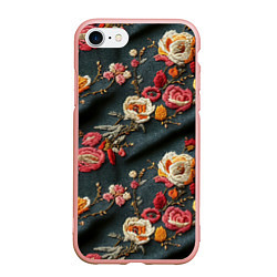 Чехол iPhone 7/8 матовый Эффект вышивки разные цветы, цвет: 3D-светло-розовый