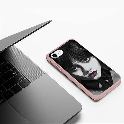 Чехол iPhone 7/8 матовый Уэнсдэй: рисунок / 3D-Светло-розовый – фото 3