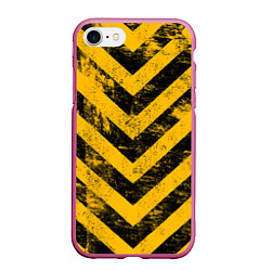 Чехол iPhone 7/8 матовый WARNING - желто-черные полосы, цвет: 3D-малиновый
