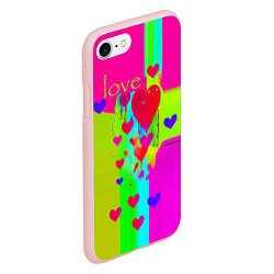 Чехол iPhone 7/8 матовый Love сердечки, цвет: 3D-светло-розовый — фото 2