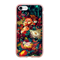 Чехол iPhone 7/8 матовый Цветочный паттерн с цветами и листьями, цвет: 3D-светло-розовый