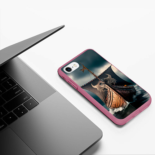 Чехол iPhone 7/8 матовый Корабль в бушующем море / 3D-Малиновый – фото 3