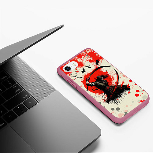 Чехол iPhone 7/8 матовый Японский падший воин / 3D-Малиновый – фото 3
