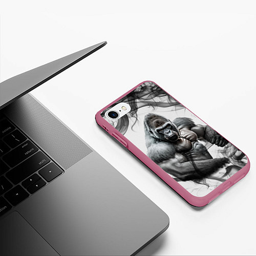 Чехол iPhone 7/8 матовый Накаченная горилла / 3D-Малиновый – фото 3
