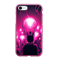 Чехол iPhone 7/8 матовый Абстрактные идеи в виде лампочек у людей в неоново, цвет: 3D-малиновый